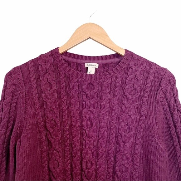 L.L. Bean Cable Knit Sweater Eggplant Fall Preppy Pullover Size SP Small Petite - Picture 3 of 7